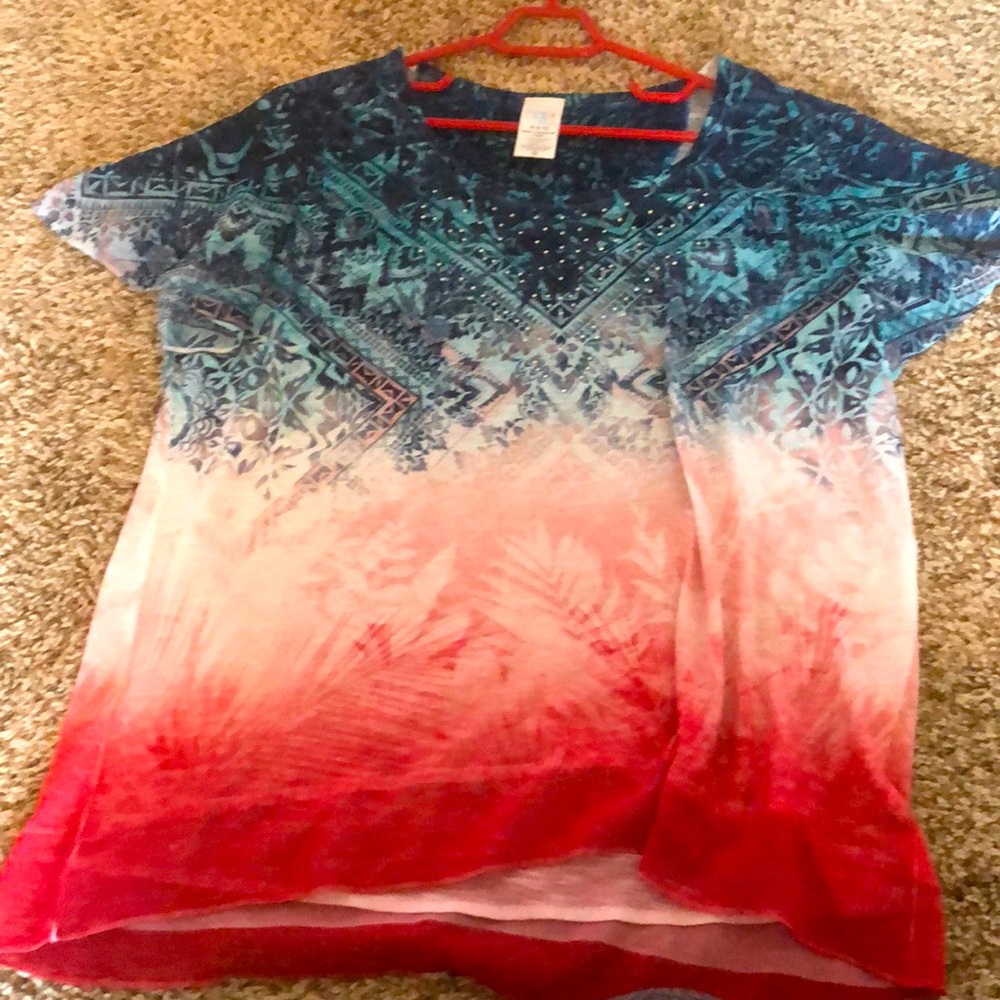 Red and blue blouse